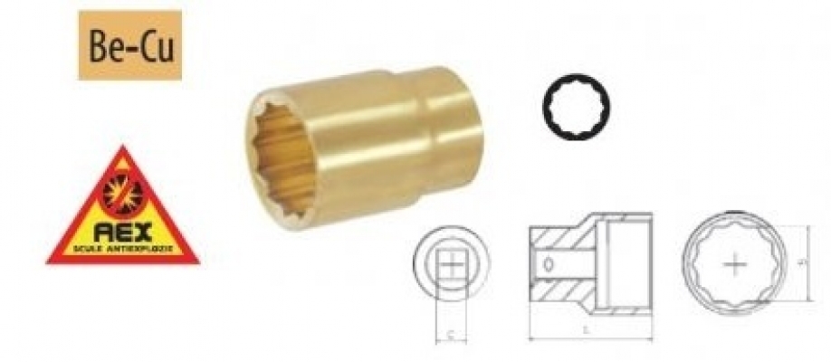 Cap cheie tubulara dublu hexagon Be-Cu 1/4” DH - T-EX-5mm, L=25mm cap, cheie, tubulara, hexagon, anti-explozie